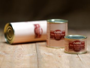 Bloc de foie gras en conserve, conservation 4 ans, fabrication artisanale Corr&egrave;ze