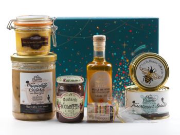 Coffret gourmand saveurs de Corrèze – idée cadeau gastronomique avec foie gras, paupiettes et spécialités artisanales de Brive.