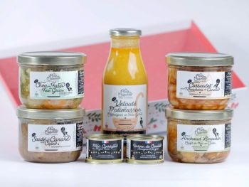 Corbeille gourmande 7 conserves artisanales semaine La Combe de Job Objat Brive Corr&egrave;ze &mdash; plats cuisin&eacute;s p&acirc;t&eacute;s velout&eacute; d&eacute;cor No&euml;l cadeau s&eacute;nior &eacute;tudiant personne seule