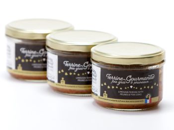 Pâté au foie gras et pruneaux, conserves fabriquées en Corrèze près de Brive la Gaillarde