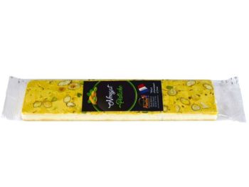 Nougat tendre &agrave; la pistache D&eacute;lices des Abeilles 24% miel Creuse, barre 100g artisanale, &eacute;picerie fine Brive Corr&egrave;ze La Combe de Job